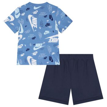 Boys Blue & Navy Blue Logo Shorts Set