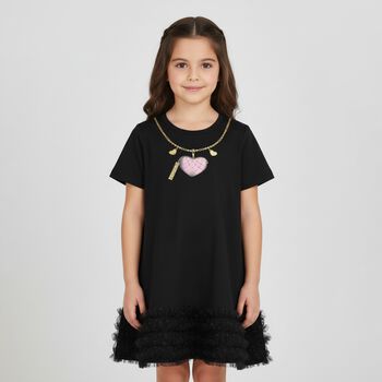 Girls Black Heartbag Print Dress
