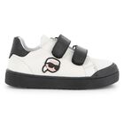 Boys White & Black Ikonik Karl Trainers, 1, hi-res