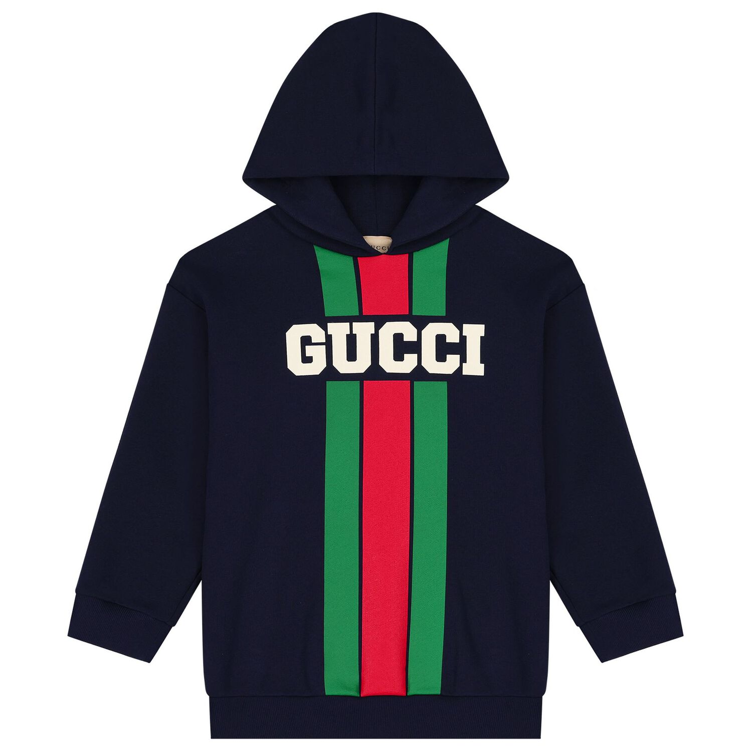 Boys Navy Blue Logo Web Striped Hooded Top, 1, hi-res image number null