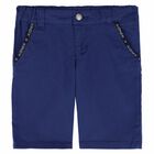 Boys Blue Logo Cotton Bermuda Shorts, 1, hi-res