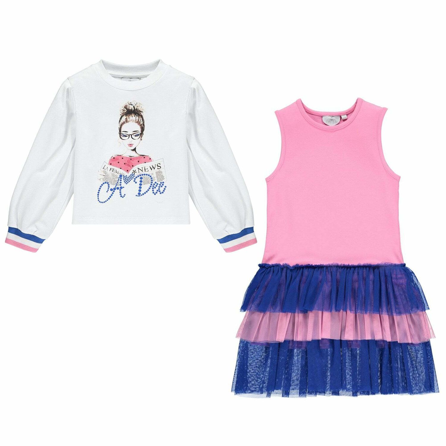 Girls White, Pink & Blue Logo Dress Set, 1, hi-res image number null