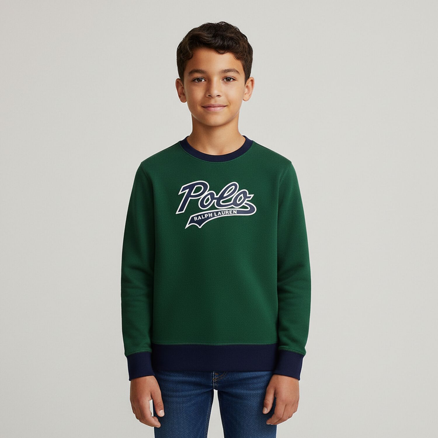 Boys Green Logo Sweatshirt, 1, hi-res