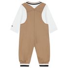 Baby Boys Beige & White Logo Dungaree Gift Set, 1, hi-res
