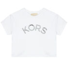Girls White & Silver Logo T-Shirt, 1, hi-res