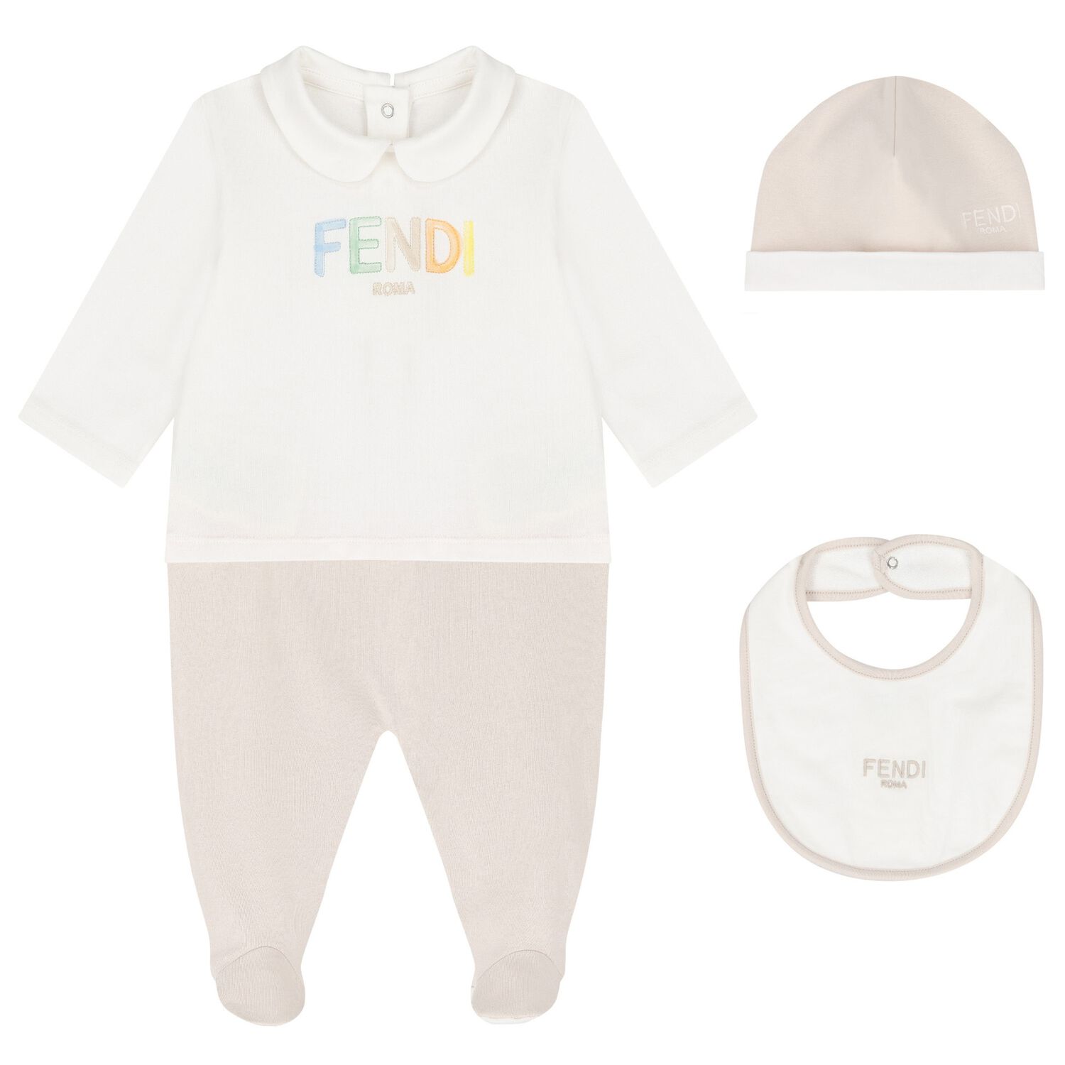 White & Beige Logo Babygrow Gift Set, 3, hi-res