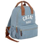 Girls Blue Logo Denim Backpack, 1, hi-res