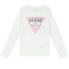 Girls White Logo Long Sleeve Top, 1, hi-res