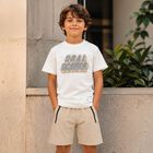 طقم شورت أولاد باللون الأبيض والبيج, 1, hi-res