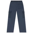 Boys Navy Blue Cargo Trousers, 1, hi-res