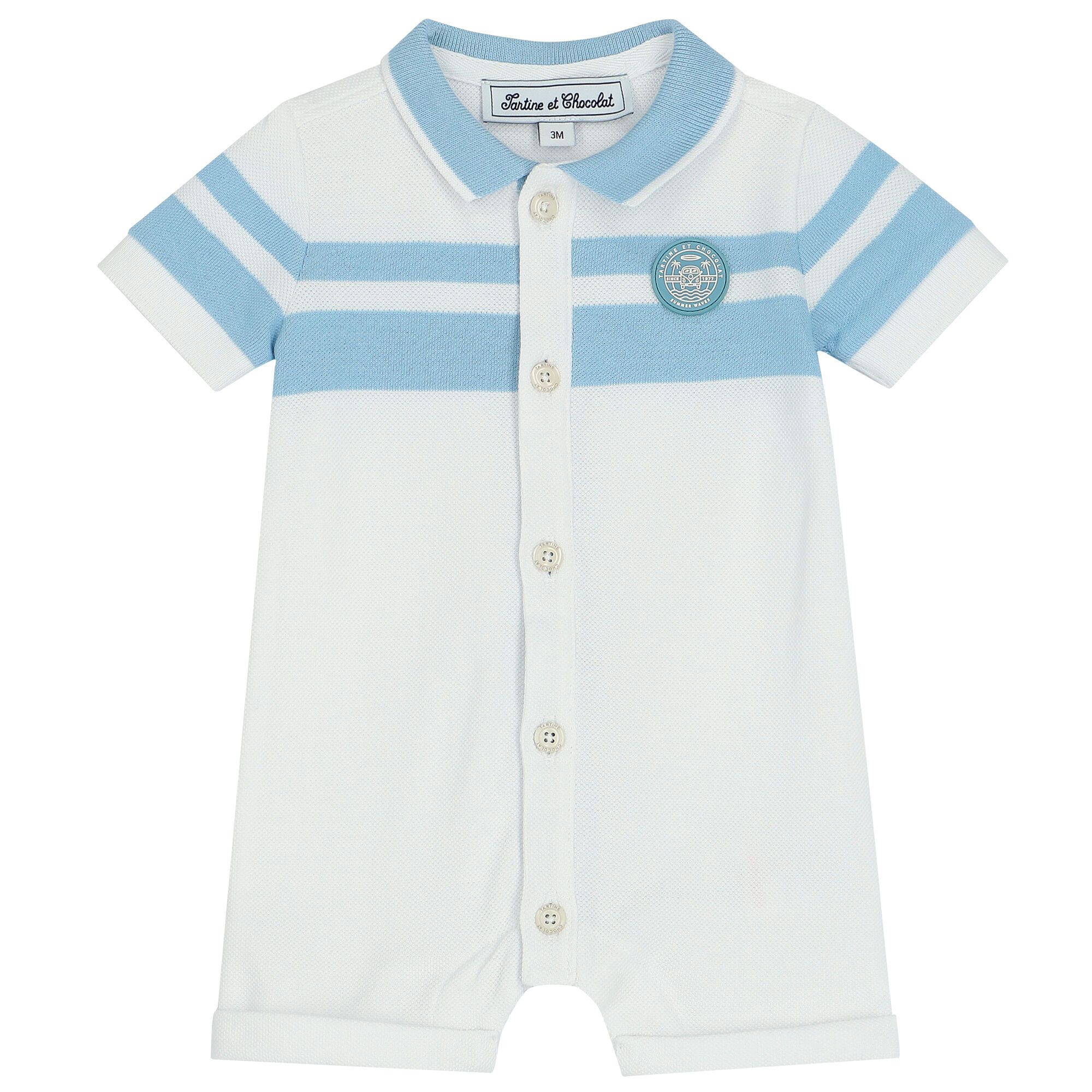 Tartine Et Chocolat Baby Boys White Blue Polo Romper Junior