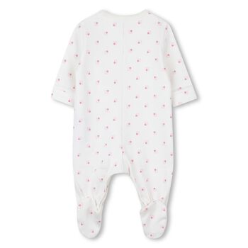 Baby Girls White & Pink Logo Babygrow