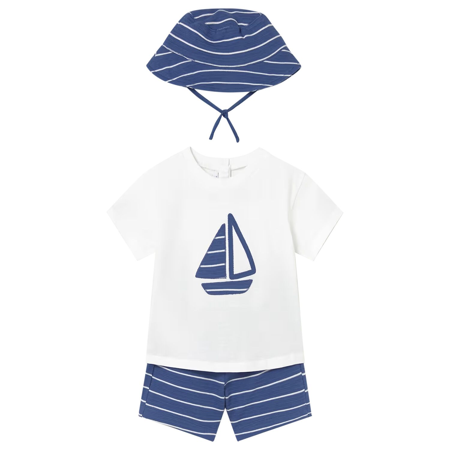 Younger Boys White & Blue Shorts Set, 1, hi-res