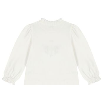 Younger Girls Ivory Flower Long Sleeve Top