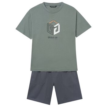 Boys Green & Grey Shorts Set