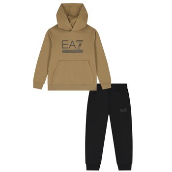 Boys Beige & Black Logo Tracksuit