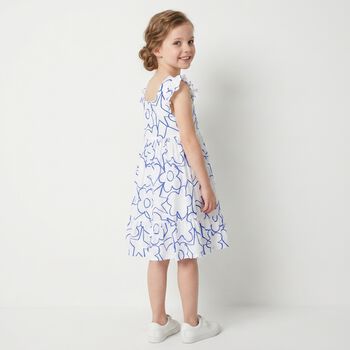 Girls White & Blue Flower Dress