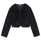 Girls Black Sequin & Velvet Bow Jacket, 1, hi-res