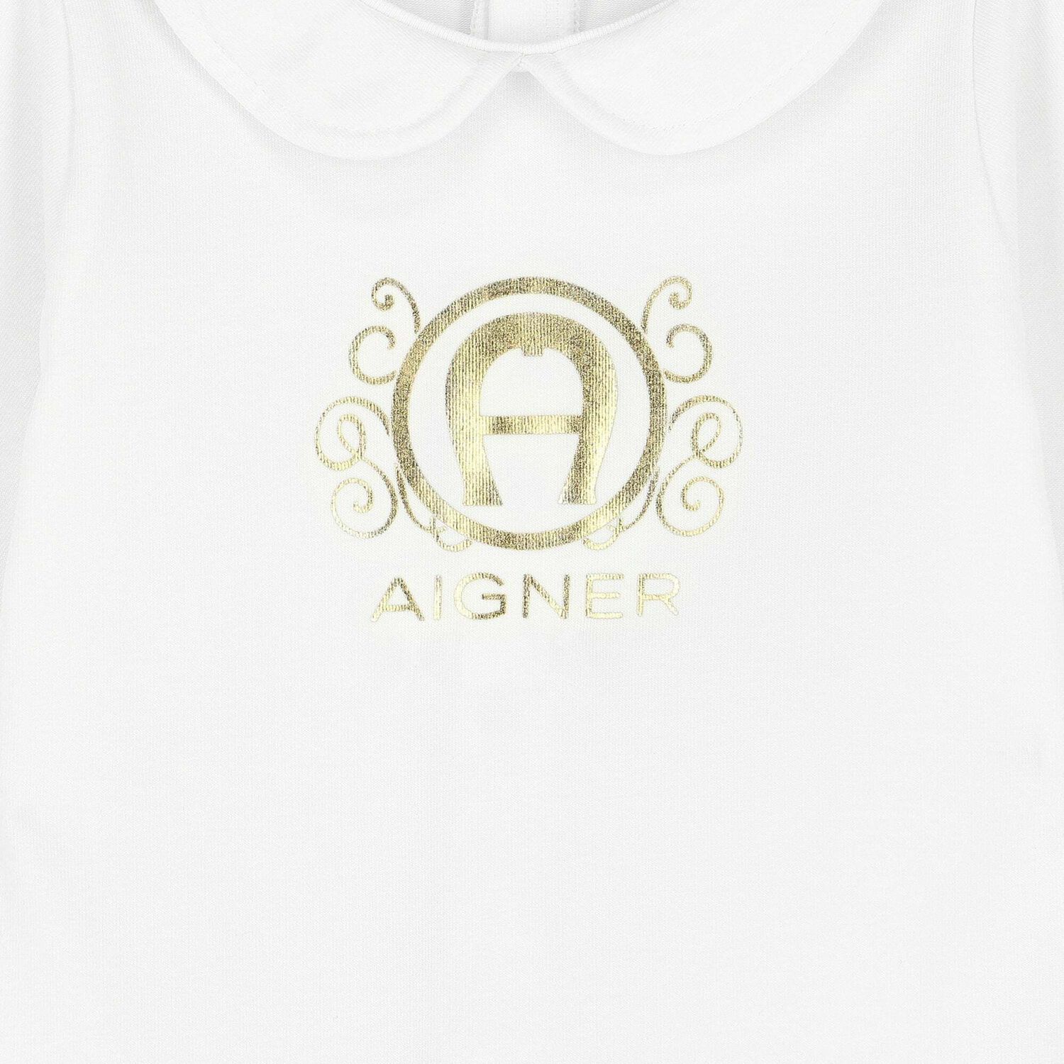 Baby White & Gold Logo Babygrow , 2, hi-res image number null