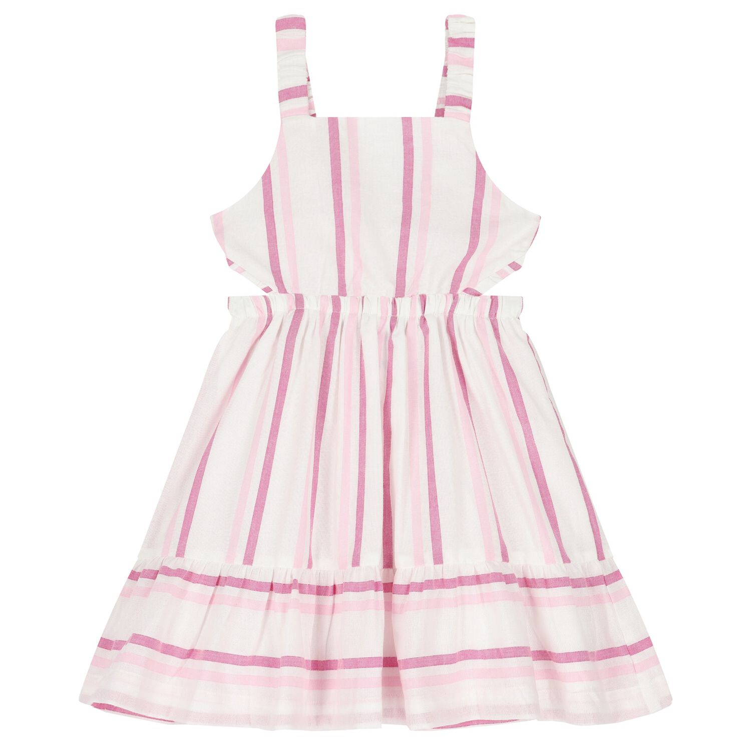 Girls White & Pink Striped Dress, 3, hi-res image number null