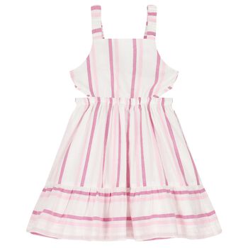 Girls White & Pink Striped Dress