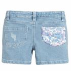 Girls Blue Embellished Denim Shorts, 1, hi-res