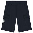 Younger Boys Navy Blue Logo Shorts, 1, hi-res