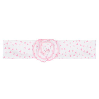 Baby Girls White & Pink Heart Print Headband