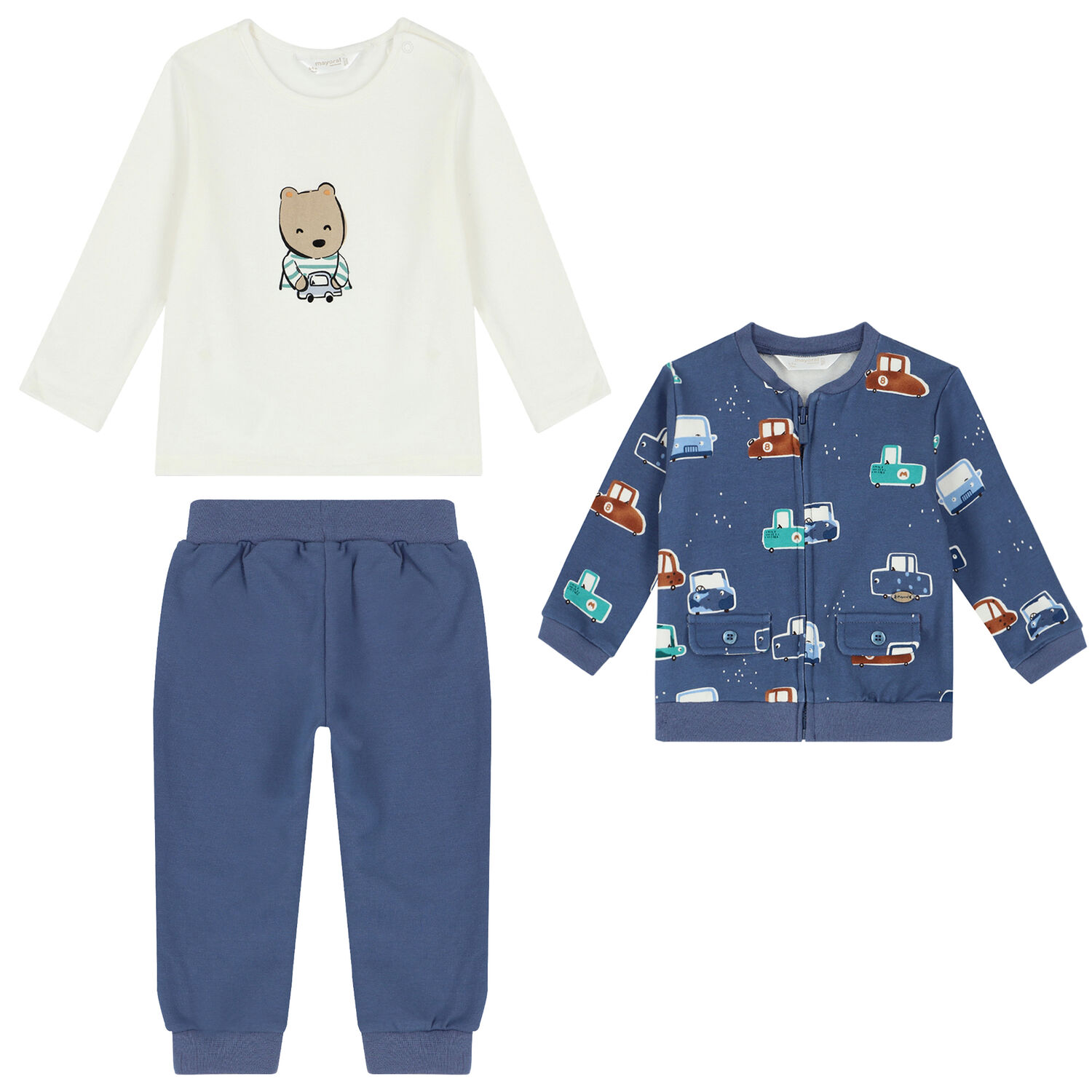 Baby Boys Blue & Ivory 3-Piece Tracksuit, 1, hi-res
