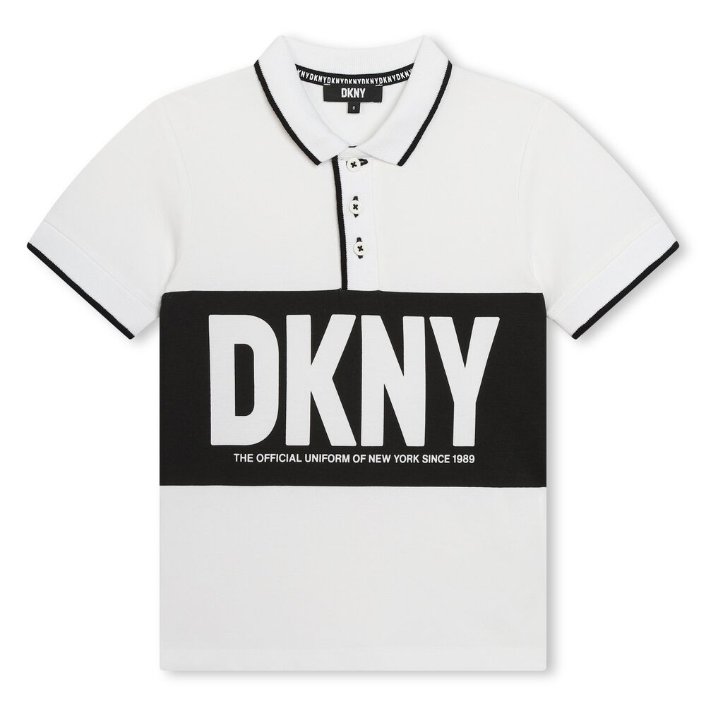 DKNY Boys White & Black Polo Shirt | Junior Couture UAE