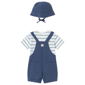 Younger Boys Navy Blue Dungaree & Hat Set (3 Piece) 