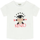 تيشيرت بالشعار باللون الابيض والذهبى للبنات, 1, hi-res