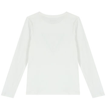 Girls White Logo Long Sleeve Top