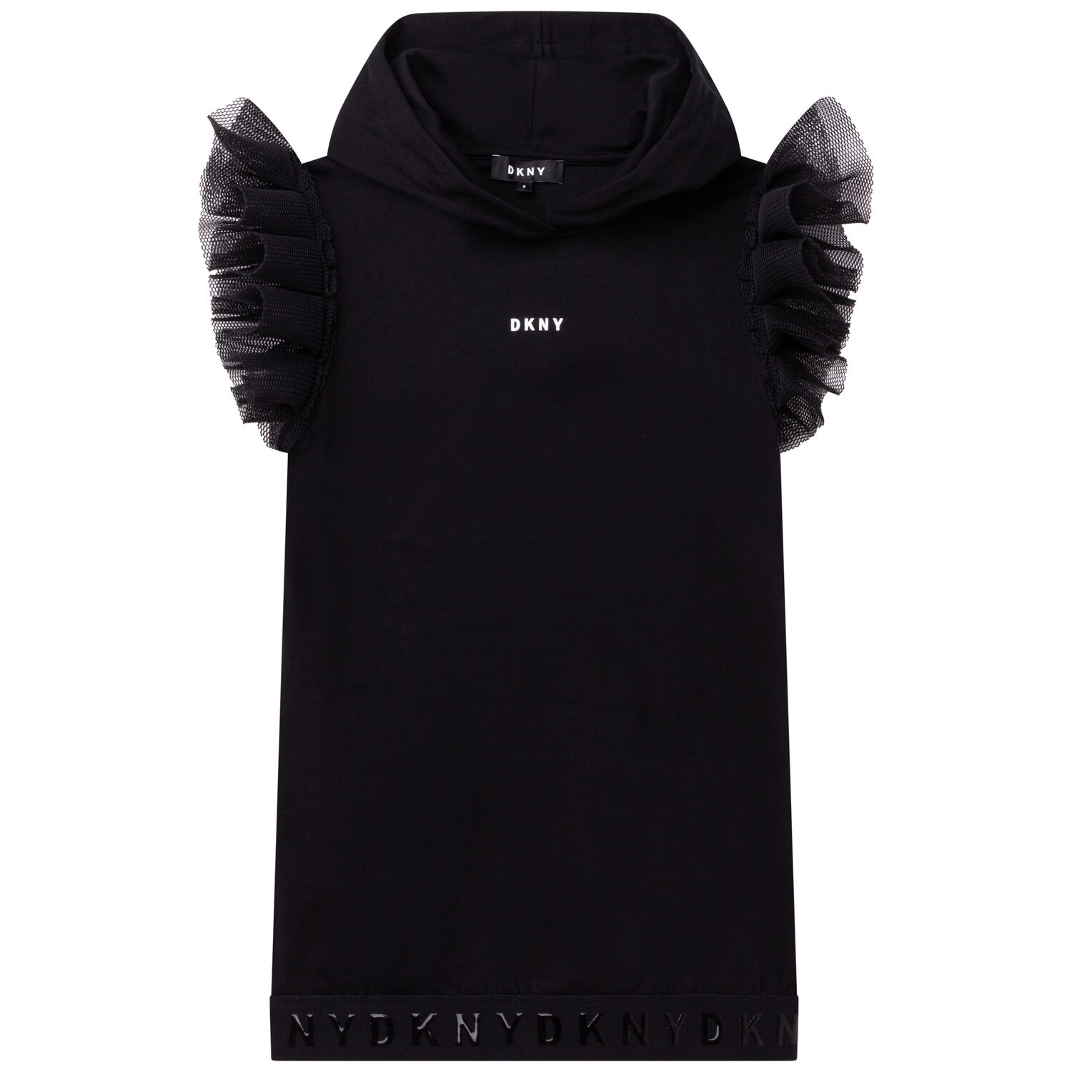 Girls Black Logo Hooded Dress, 1, hi-res image number null