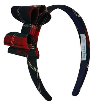 Girls Navy Blue & Red Tartan Headband
