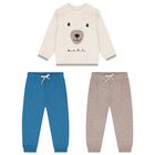 Younger Boys Ivory, Beige & Blue 3 Piece Tracksuit, 2, hi-res