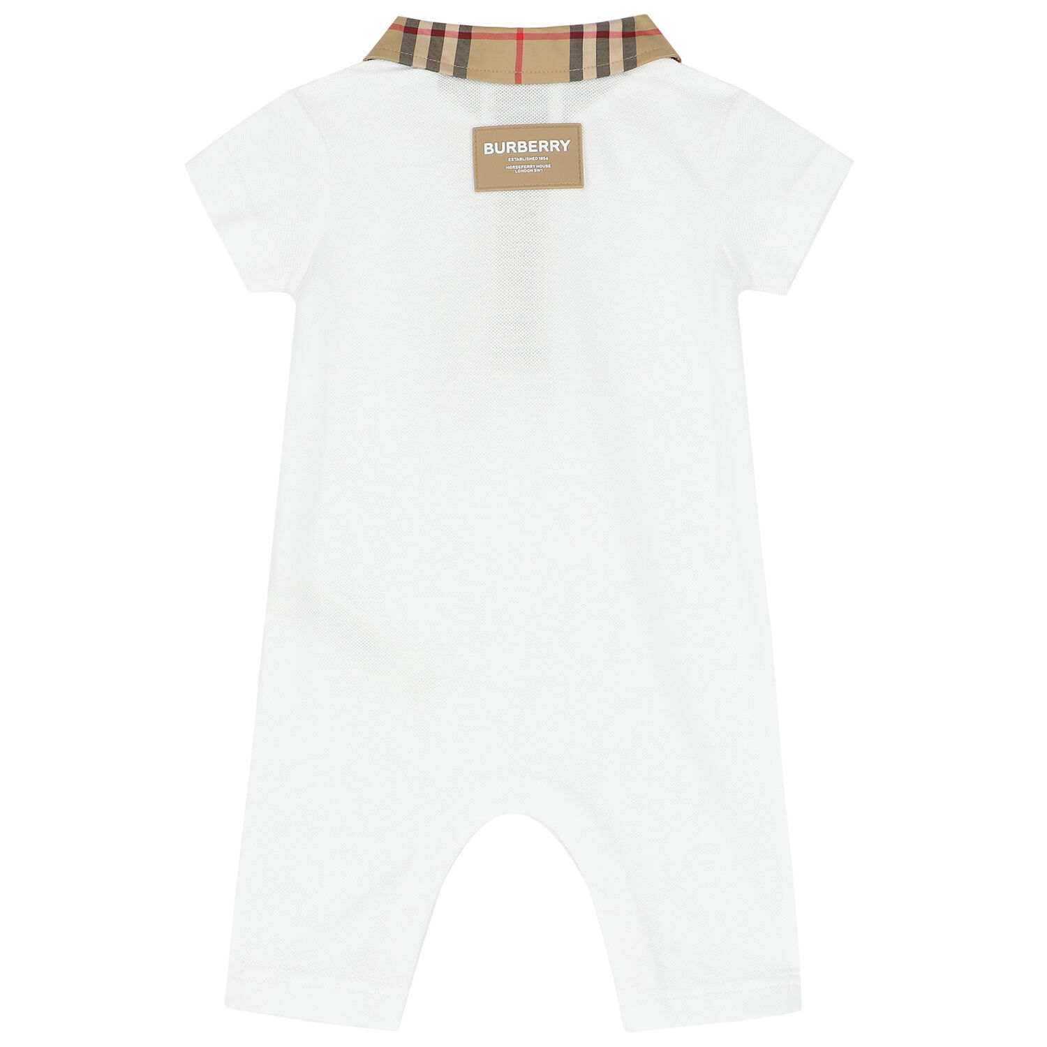 White & Checked Pique Baby Romper, 1, hi-res image number null