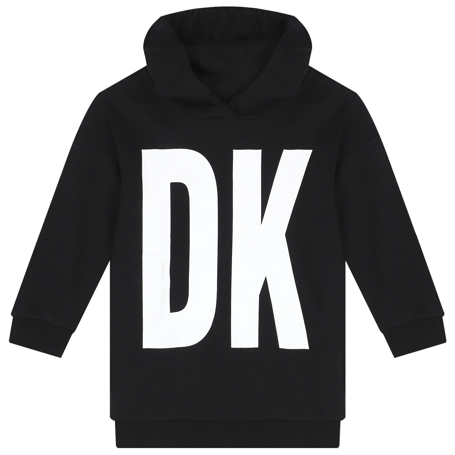 فستان هودى بالشعار باللون الاسود, 1, hi-res