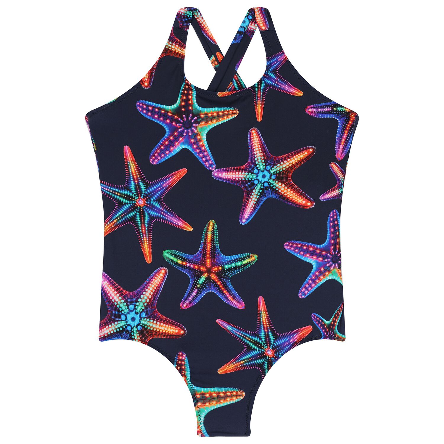 Girls Navy Blue Starfish Swimsuit, 1, hi-res image number null