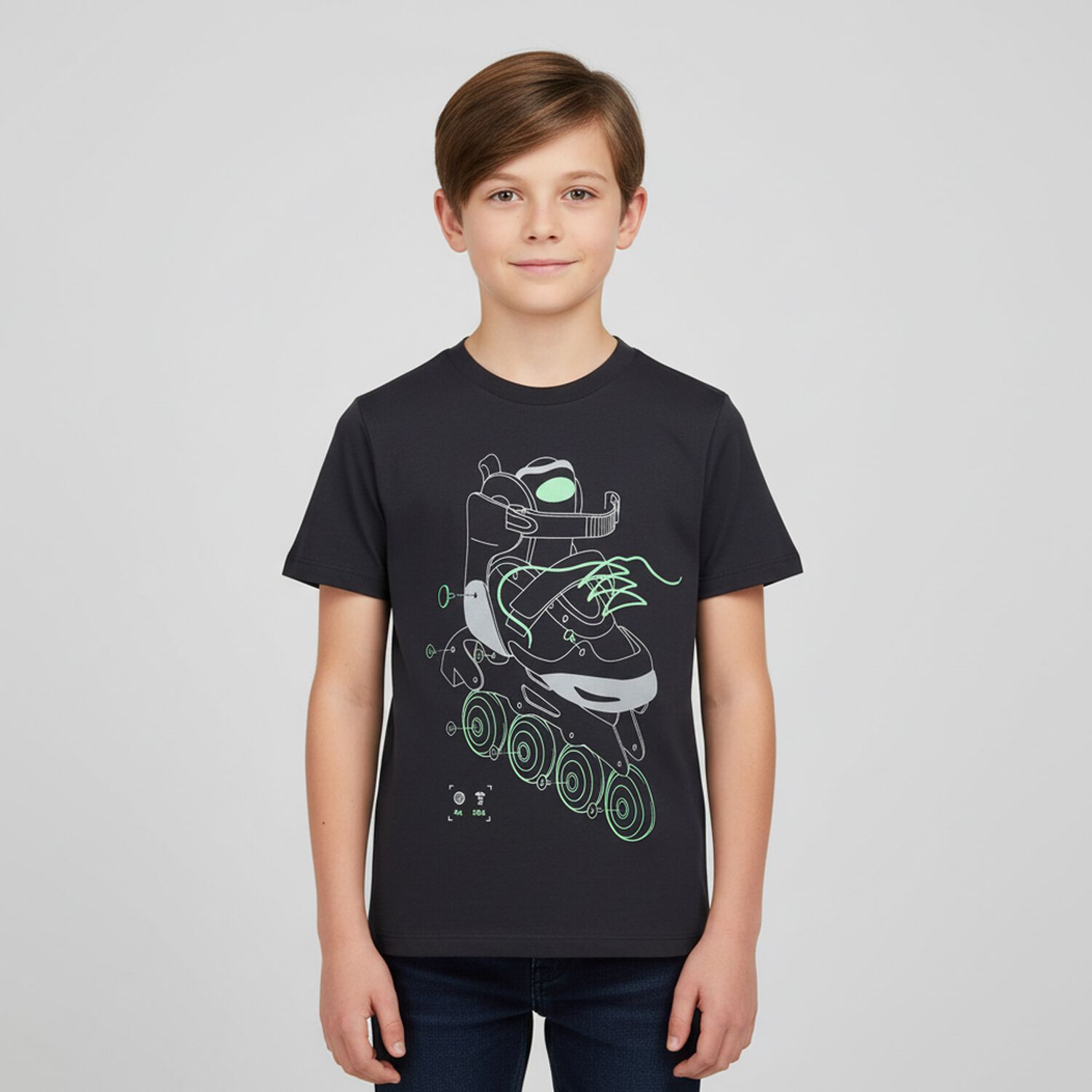 Boys Grey Roller Skates T-Shirt, 1, hi-res