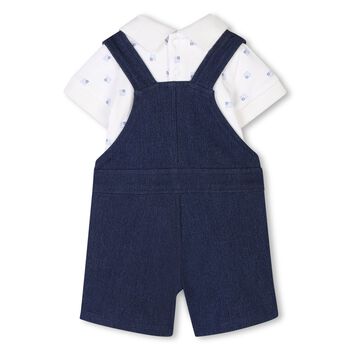 Baby Boys White & Navy Blue Dungaree Set