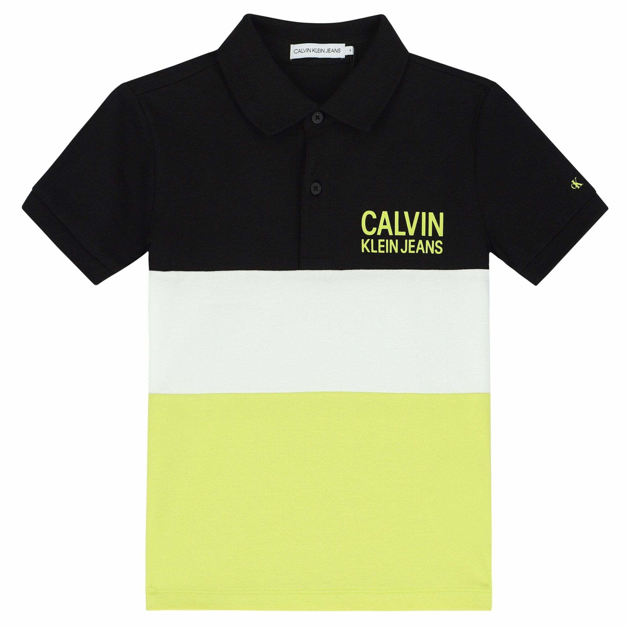 Calvin Klein Boys Neon Yellow Black White Logo Polo Shirt