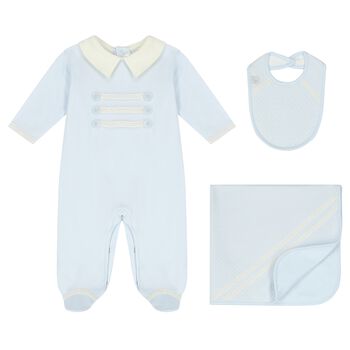 Baby Boys Blue & Ivory Babygrow Gift Set