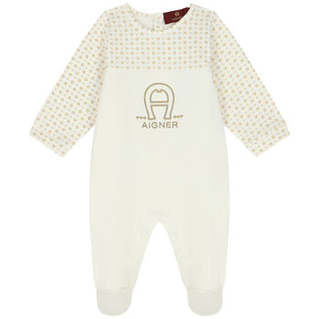 Ivory & Gold Pima Cotton Logo Babygrow