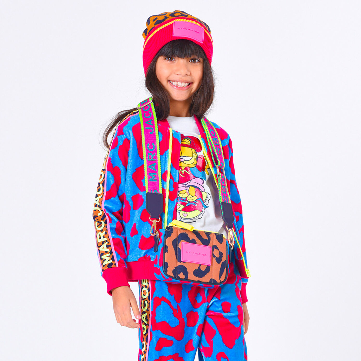 حقيبة بنات مطبعة باللون البيج والازرق, 1, hi-res