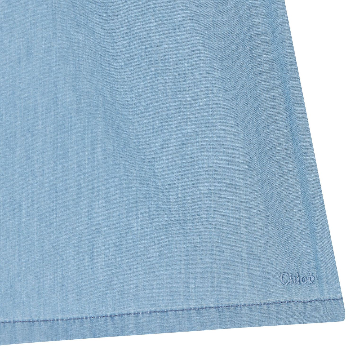 فستان بنات دنيم بطيات باللون الأزرق, 1, hi-res