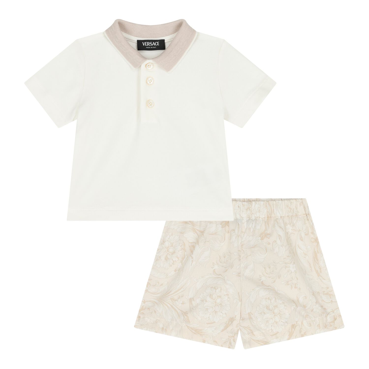 Baby Boys Ivory & Beige Whisper Barocco Shorts Set, 1, hi-res