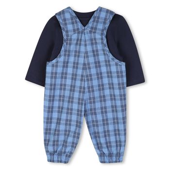 Baby Boys Blue & Navy Blue Dungaree Gift Set
