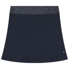 Girls Navy Blue Knitted Skirt, 1, hi-res