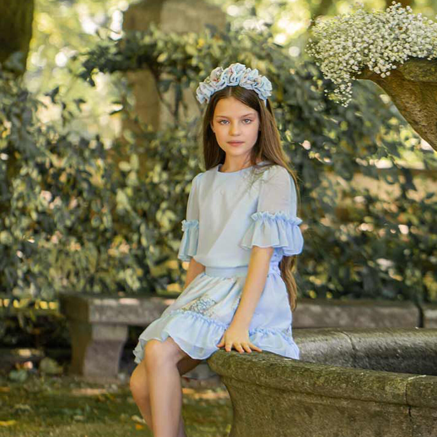 Girls Blue Floral Headband, 2, hi-res image number null
